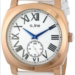 A_Line Pyar White Leather Rose Gold Watch Womans